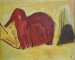 Jeskynní malba na motivy rytiny na fosilizovaném dřevě. Akryl/olejový pastel 40x50 cm. 